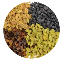 Golden, green, black and brown raisins