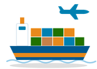 service-logistics: Freight and logistics: a container ship with a plane